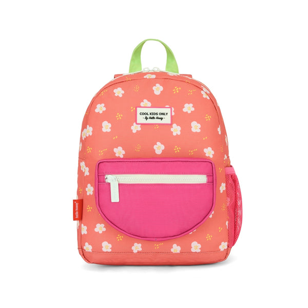Mochila Pequena Redonda Hello Hossy em poliéster reciclado, impermeável, com formato A4, costas e alças acolchoadas, bolso para garrafa de água e capacidade de 7,3 L para crianças dos 2 aos 5 anos.
Peachy Bloom