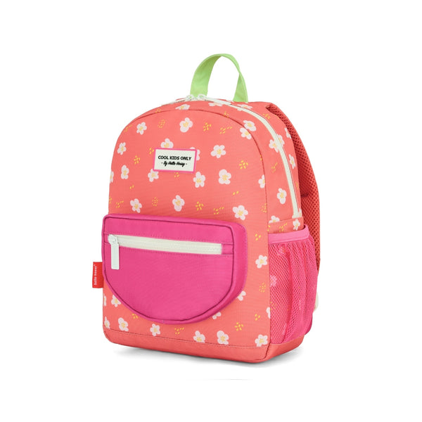 Mochila Pequena Redonda Hello Hossy em poliéster reciclado, impermeável, com formato A4, costas e alças acolchoadas, bolso para garrafa de água e capacidade de 7,3 L para crianças dos 2 aos 5 anos.
Peachy Bloom