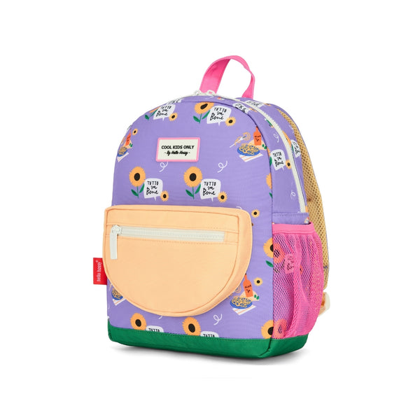 Mochila Pequena Redonda Hello Hossy em poliéster reciclado, impermeável, com formato A4, costas e alças acolchoadas, bolso para garrafa de água e capacidade de 7,3 L para crianças dos 2 aos 5 anos.
Sunflower