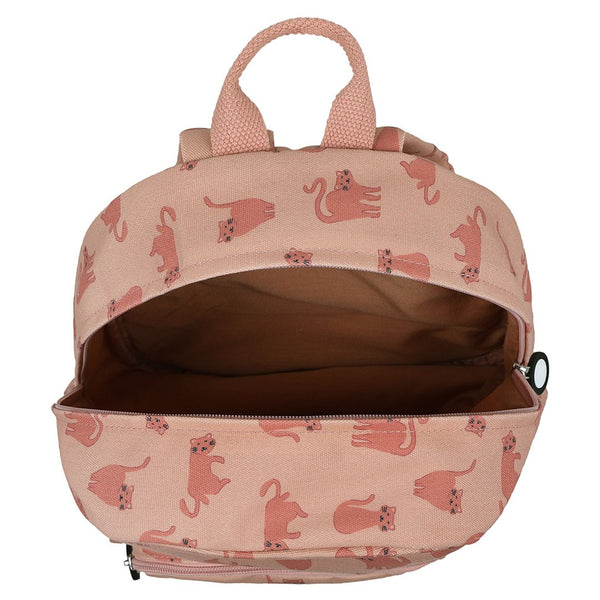Mochila Pequena Trixie em PET reciclado com alças ajustáveis, fivela peitoral, bolso frontal, bolso para garrafa e tecido repelente à água. Charming Cat