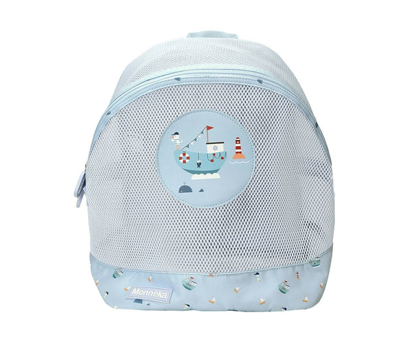 Mochila de Praia Monnëka impermeável e ventilada para crianças, ideal para transportar toalhas, brinquedos e acessórios de praia ou piscina.