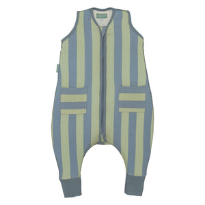 Saco de dormir de verão com manga curta para bebé da Molis&Co, leve e respirável para noites quentes na cor green & blue stripes