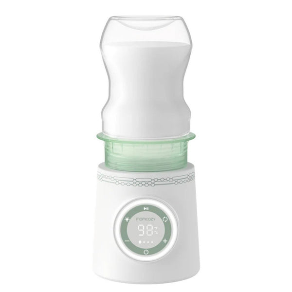 Aquecedor de Biberões de Viagem Momcozy portátil para aquecer leite materno e fórmula de forma rápida, uniforme e segura durante passeios e viagens. Verde