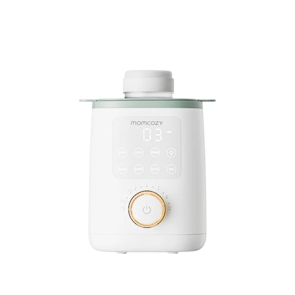 Aquecedor de Biberões e Sacos de Leite Materno Momcozy com controlo preciso de temperatura, sistema 9 em 1 e aquecimento rápido para leite materno e fórmula. Verde