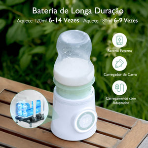 Aquecedor de Biberões de Viagem Momcozy portátil para aquecer leite materno e fórmula de forma rápida, uniforme e segura durante passeios e viagens. Verde
