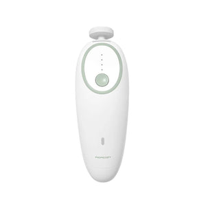 Lima Elétrica Momcozy para bebé com 7 cabeças intercambiáveis, luz LED integrada, funcionamento silencioso e bateria USB recarregável.