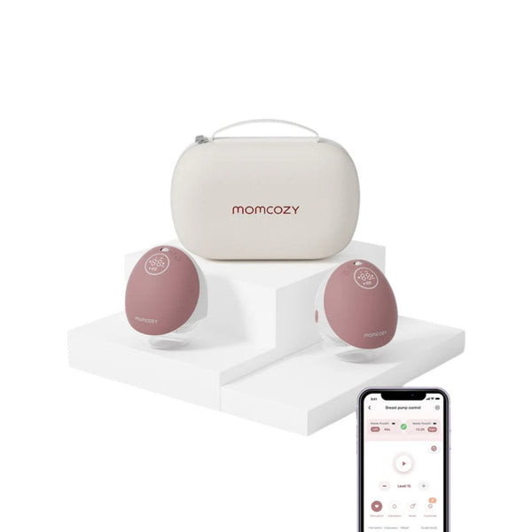 Momcozy M9 Duplo, extrator de leite portátil mãos-livres com controlo por aplicação, 3 modos, até 15 níveis de sucção e sistema DoubleFit para maior conforto.