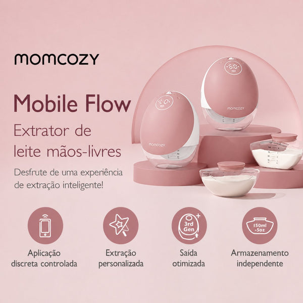 Momcozy M9 Duplo, extrator de leite portátil mãos-livres com controlo por aplicação, 3 modos, até 15 níveis de sucção e sistema DoubleFit para maior conforto.