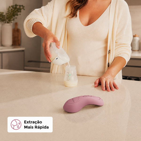 Massajador de 3 Modos para Amamentação Momcozy com massagem de amassamento, pressão profunda e vibração para aliviar a congestão mamária e estimular o fluxo de leite.