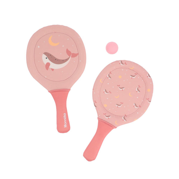 Conjunto de 2 raquetes com bola para praia da Monneka na cor whale pink