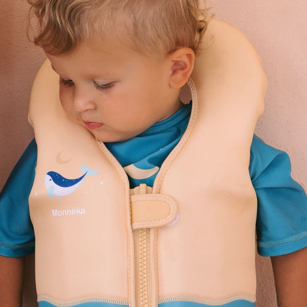 Colete flutuador Monnëka infantil para aprendizagem da natação 1-2 anos na cor whale teal