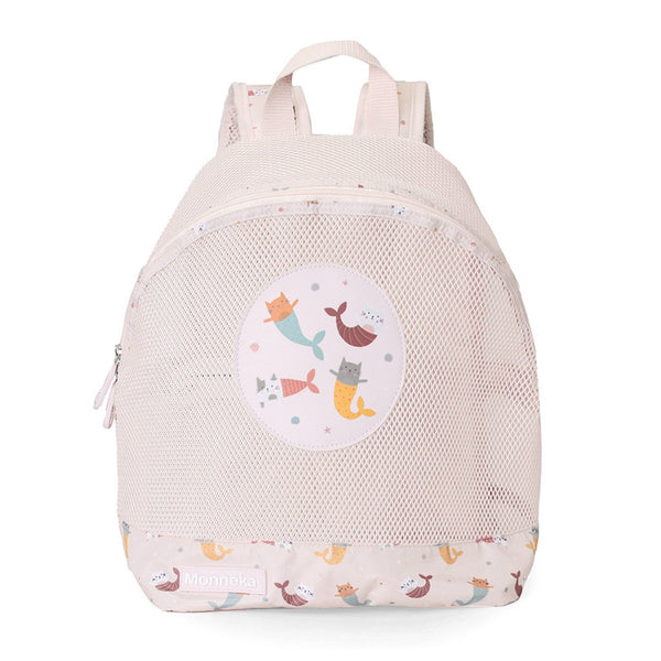 Mochila de Praia Monnëka impermeável e ventilada para crianças, ideal para transportar toalhas, brinquedos e acessórios de praia ou piscina. Mermaid cats