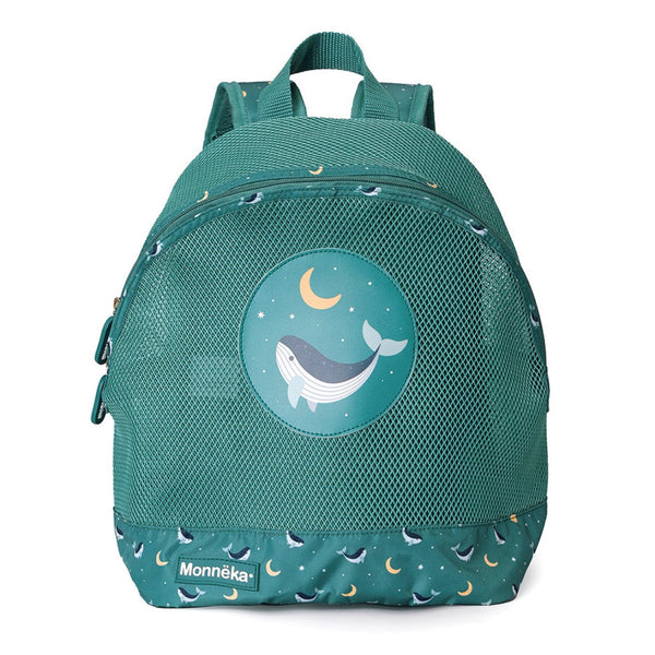 Mochila de Praia Monnëka impermeável e ventilada para crianças, ideal para transportar toalhas, brinquedos e acessórios de praia ou piscina. Whale teal