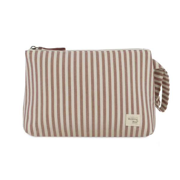 necessaire da walking mum modelo praline strips na cor moka - vermelho
