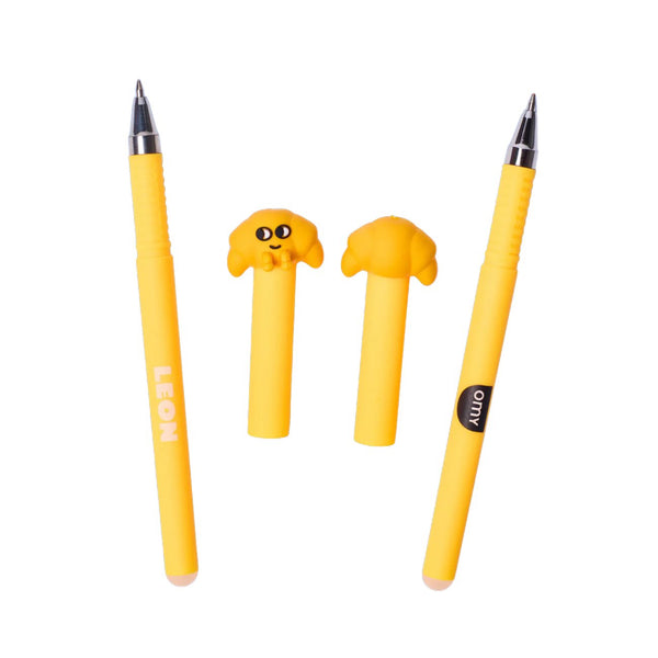 Caneta Apagável OMY com tinta termossensível, ponta de 0,5 mm, borracha integrada e personagens colecionáveis para uma escrita divertida e precisa. Leon