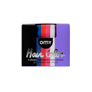 Conjunto de 6 colorações temporárias para cabelo em giz, com cores vibrantes e fácil aplicação em cabelo seco ou molhado, removíveis com água e champô.