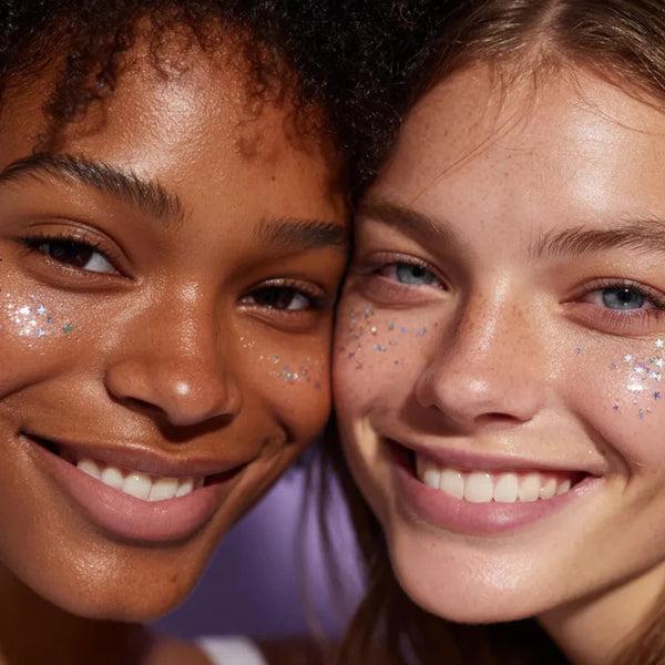 Freckle Tattoos com sardas prateadas temporárias, resistentes à água e dermatologicamente testadas, para um efeito luminoso e brilhante no rosto. Cosmic Queen