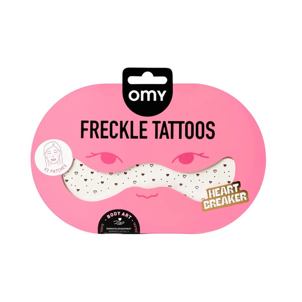 Freckle Tattoos com sardas prateadas temporárias, resistentes à água e dermatologicamente testadas, para um efeito luminoso e brilhante no rosto. Heart Breaker