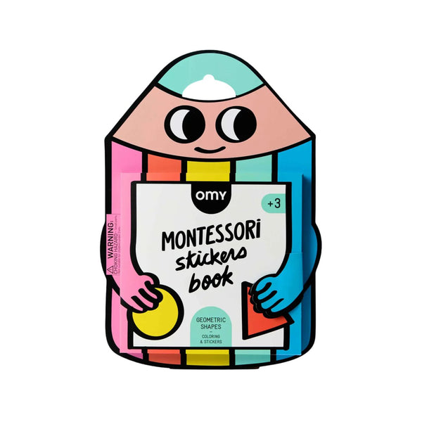Montessori Stickers Book com 25 páginas para colorir e 10 páginas de autocolantes, desenvolvido para estimular a criatividade, a motricidade fina e a aprendizagem de cores e emoções. Geometric Shapes