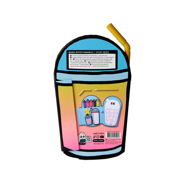 OMY Sticky Notes com 9 blocos de notas adesivas reposicionáveis coloridas e caneta esferográfica, ideal para organizar tarefas, apontamentos e lembretes de forma criativa. Bubble