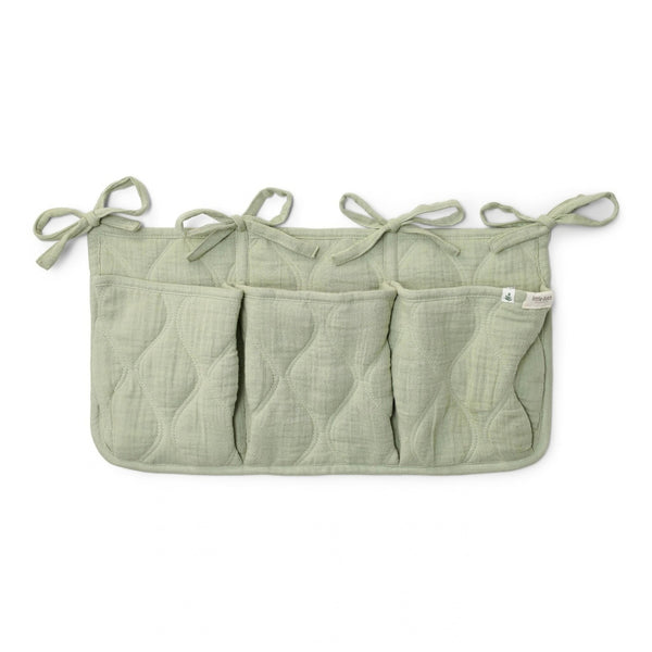 Organizador de Berço Essentials Little Dutch em algodão orgânico acolchoado com 3 compartimentos e fitas de fixação.