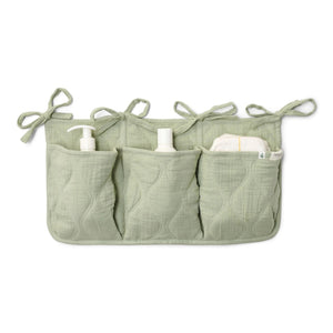 Organizador de Berço Essentials Little Dutch em algodão orgânico acolchoado com 3 compartimentos e fitas de fixação.