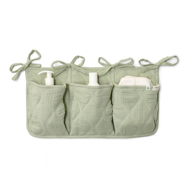 Organizador de Berço Essentials Little Dutch em algodão orgânico acolchoado com 3 compartimentos e fitas de fixação.