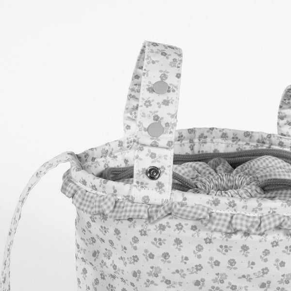 Mala de carrinho Bucket Pasito a Pasito Little Bloom Flowers Grey compacta e prática