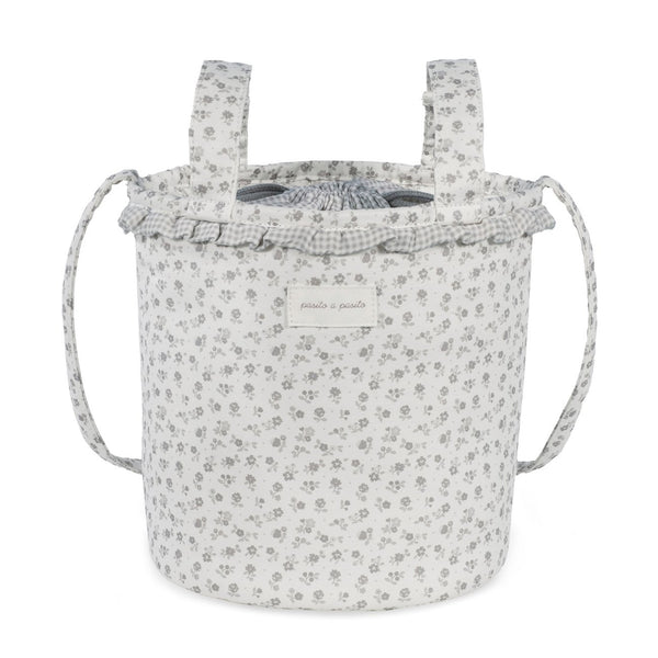 Mala de carrinho Bucket Pasito a Pasito Little Bloom Flowers Grey compacta e prática