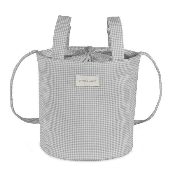 Mala de carrinho Bucket Pasito a Pasito Vichy Grey Flowers Grey compacta e prática