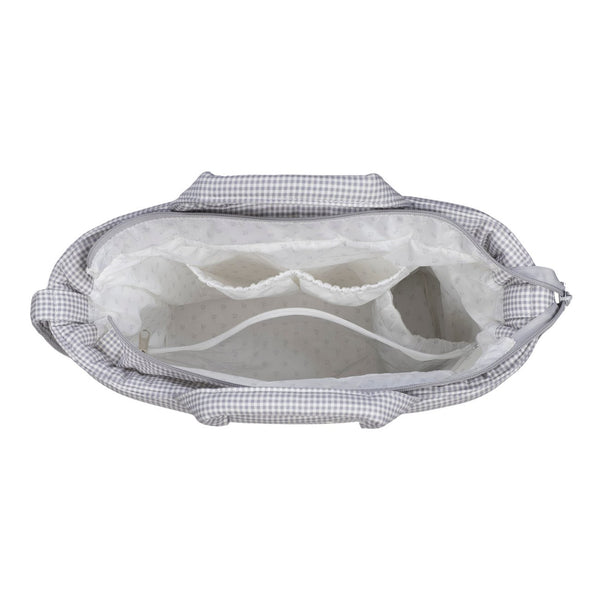 Mala de maternidade Pasito a Pasito Little Bloom Vichy Grey com compartimentos e muda-fraldas incluído