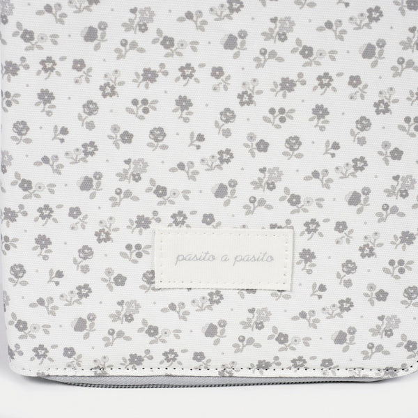 Porta documentos bebé Pasito a Pasito Little Bloom Flowers Grey com fecho e compartimentos