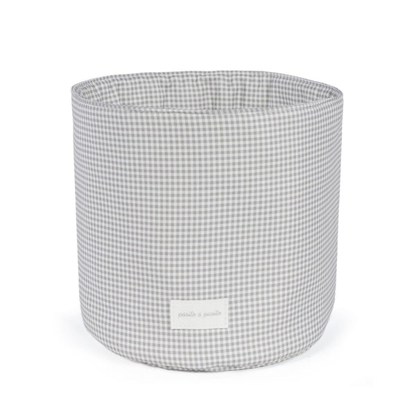 Cesto Organizador Little Bloom Pasito a Pasito em 100% algodão, ideal para organizar fraldas, cremes e acessórios do bebé com um design elegante e delicado. Vichy Grey