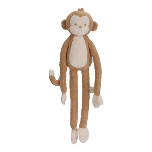 Peluche Macaco XL Little Dutch em poliéster macio, com braços e pernas compridos, tecido canelado e detalhes sensoriais para explorar.
