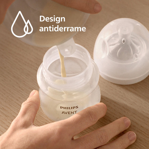 Bomba Tira-Leite Elétrica Dupla Mãos-Livres Philips Avent Natural Care SCF495/21, com dois copos transparentes, tecnologia SkinSense e sucção ajustável.