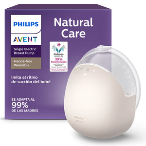 Bomba Tira-Leite Elétrica Portátil Mãos-Livres Philips Avent Natural Care SCF494/01, com copo transparente, protetor SkinSense e 16 níveis de sucção ajustáveis.
