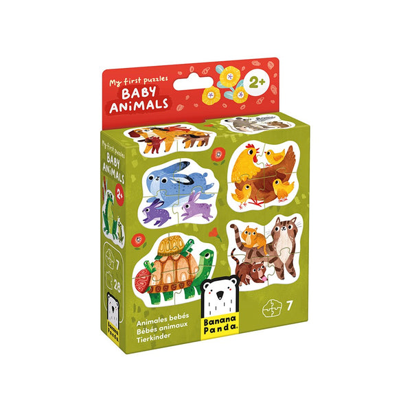 Primeiros Puzzles infantis com 7 puzzles e 14 peças para crianças a partir dos 12 meses, ideais para estimular a observação e coordenação motora. Animais