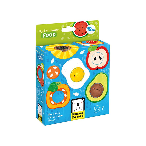 Primeiros Puzzles infantis com 7 puzzles e 14 peças para crianças a partir dos 12 meses, ideais para estimular a observação e coordenação motora. Comida