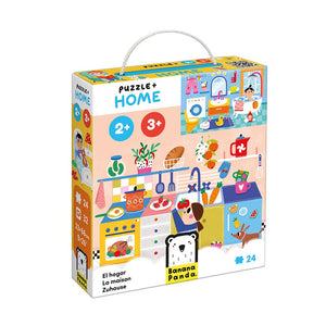 Puzzle+ infantil de veículos com 24 peças e 32 cartões de observação e associação, indicado para crianças a partir dos 2 anos. Home
