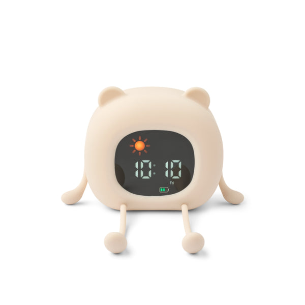 Relógio infantil Dani com alarme, luz de presença, sons relaxantes, modos nascer e pôr do sol e ecrã digital com horas e temperatura.