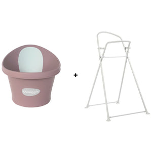 Conjunto SHNUGGLE Banheira + Suporte para bebé com design ergonómico, apoio lombar integrado, suporte dobrável à altura da cintura, base antiderrapante e utilização desde o nascimento até aos 12 meses. Blossom Pink