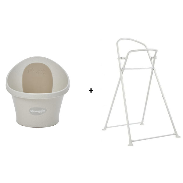 Conjunto SHNUGGLE Banheira + Suporte para bebé com design ergonómico, apoio lombar integrado, suporte dobrável à altura da cintura, base antiderrapante e utilização desde o nascimento até aos 12 meses. Eco