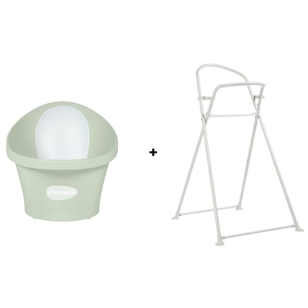 Conjunto SHNUGGLE Banheira + Suporte para bebé com design ergonómico, apoio lombar integrado, suporte dobrável à altura da cintura, base antiderrapante e utilização desde o nascimento até aos 12 meses. Mint