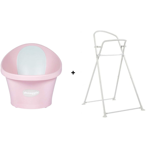 Conjunto SHNUGGLE Banheira + Suporte para bebé com design ergonómico, apoio lombar integrado, suporte dobrável à altura da cintura, base antiderrapante e utilização desde o nascimento até aos 12 meses. Pink