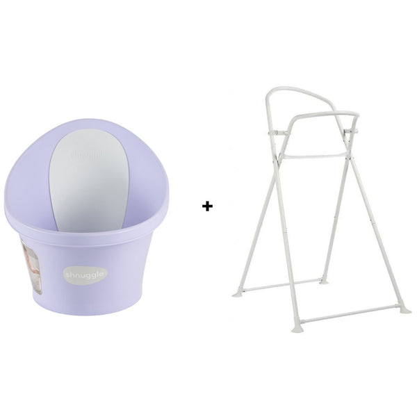 Conjunto SHNUGGLE Banheira + Suporte para bebé com design ergonómico, apoio lombar integrado, suporte dobrável à altura da cintura, base antiderrapante e utilização desde o nascimento até aos 12 meses. Purple