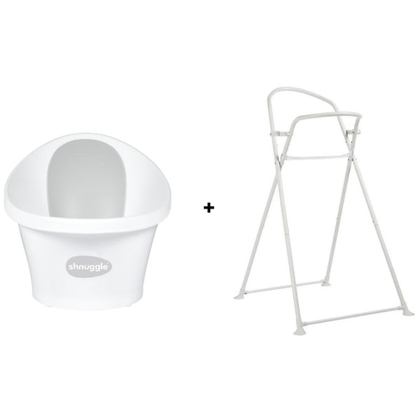 Conjunto SHNUGGLE Banheira + Suporte para bebé com design ergonómico, apoio lombar integrado, suporte dobrável à altura da cintura, base antiderrapante e utilização desde o nascimento até aos 12 meses. White
