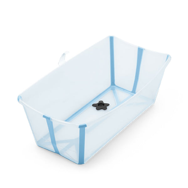 Conjunto Stokke® Flexi Bath® com banheira dobrável, suporte para recém-nascido e suporte para banheira, ideal para um banho confortável e seguro desde o nascimento. Ocean Blue