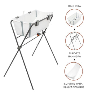 Conjunto Stokke® Flexi Bath® com banheira dobrável, suporte para recém-nascido e suporte para banheira, ideal para um banho confortável e seguro desde o nascimento. White