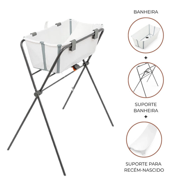 Conjunto Stokke® Flexi Bath® com banheira dobrável, suporte para recém-nascido e suporte para banheira, ideal para um banho confortável e seguro desde o nascimento. White