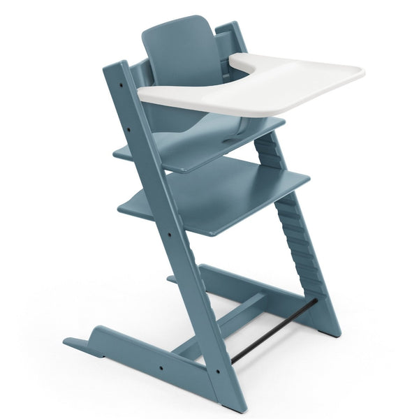 Cadeira Tripp Trapp® com Baby Set² e Tabuleiro Stokke®, cadeira evolutiva em madeira com assento ajustável, ideal para acompanhar o crescimento da criança. Fjord blue